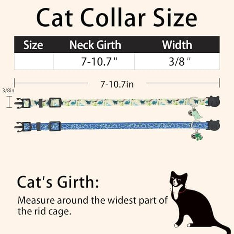 Cat Collar Breakaway, 2 Pack Cotton Cats Collars with Bells, Cute Dinosaurs Shaped for Girl Boy Kittens